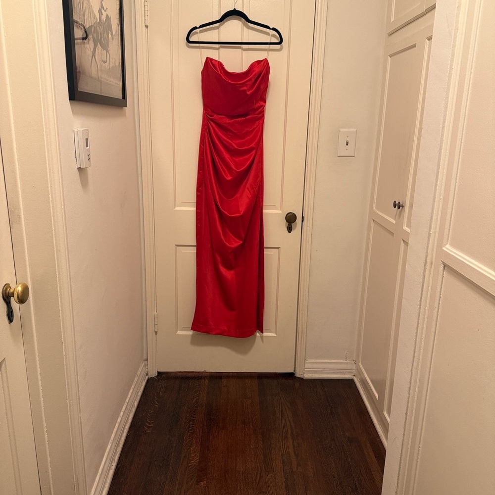 House of CB - ADRIENNE Scarlet Satin Strapless Gown - Small - Picture 13 of 14